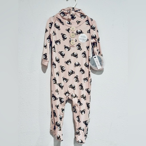 NWT Milkberry 100% RAYON BAMBOO 2PC SLEEPER W/BONNET/HAT BABYGIRL 6-9 months - Picture 5 of 15